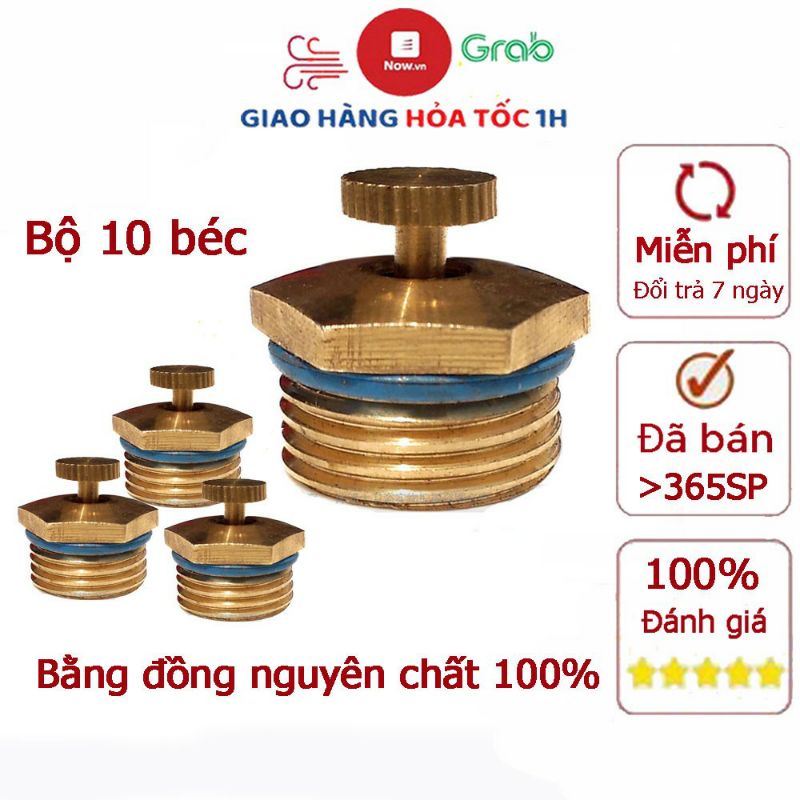 Bộ 10 béc phun mưa 360° bằng đồng nguyên chất ren 21mm chỉnh bán kinh phun xa gần tưới lan, tươí cây