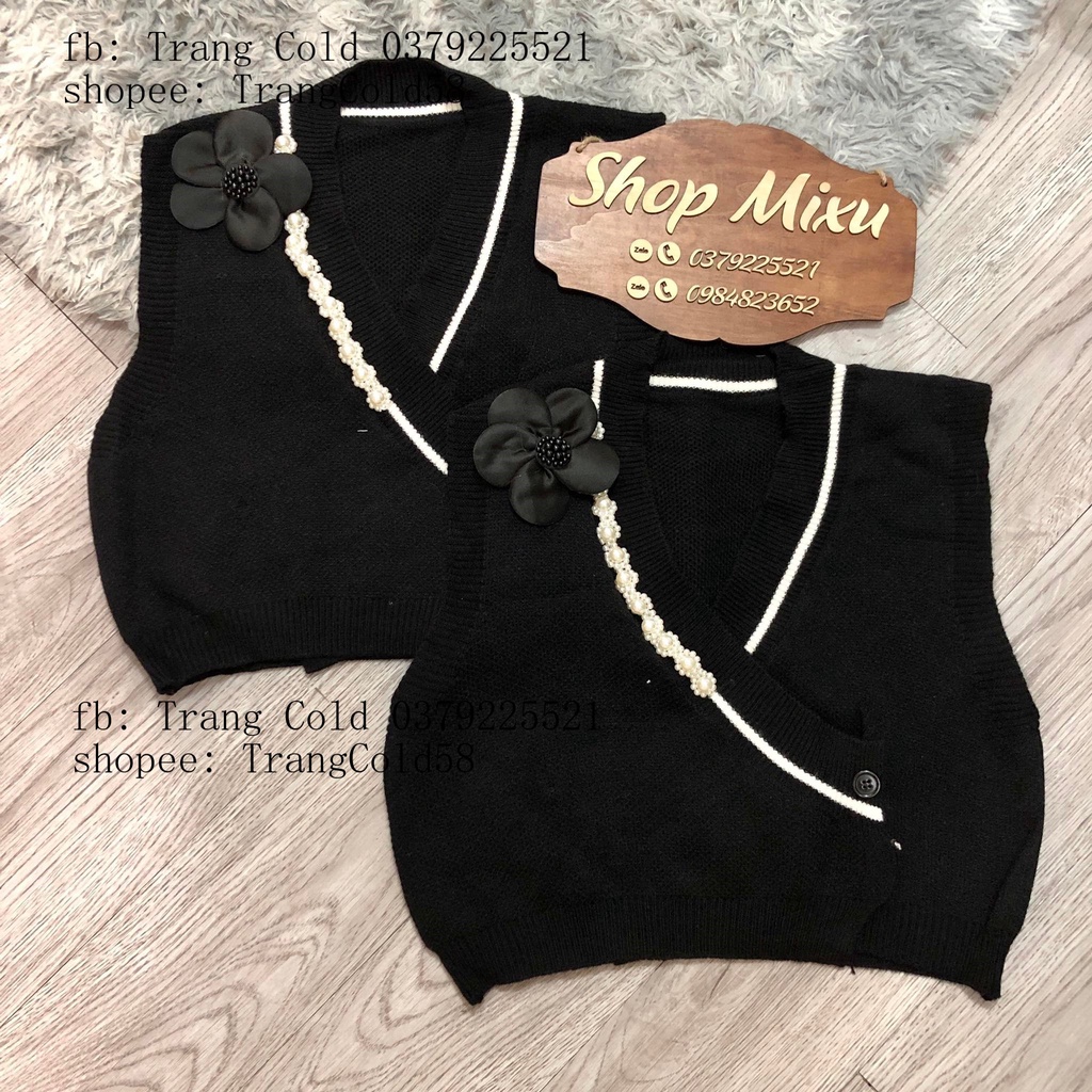 Set áo sơ mi + gile len hoa viền ngọc hàng QCCC (Có Bán Rời )