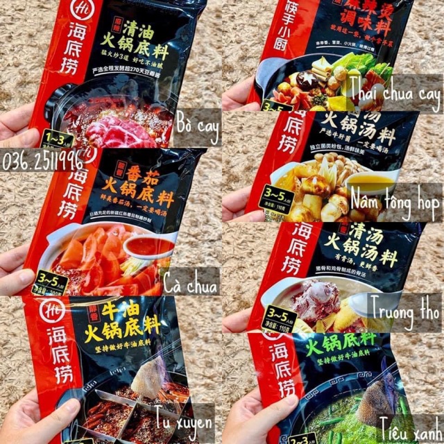 Cốt lẩu Haidilao các vị Đài Loan 40k-60k/ gói 200g