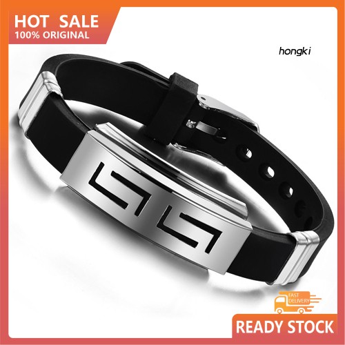 Vòng Tay Cao Su Phối Khoá Thép Không Gỉ Thời Trang Cho Nam