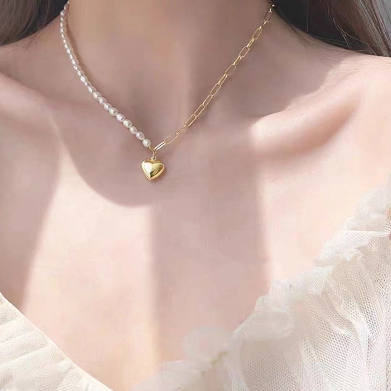 Vòng cổ mặt trái tim xỏ hạt ngọc trai giả thời trang sang trọng cho nữ