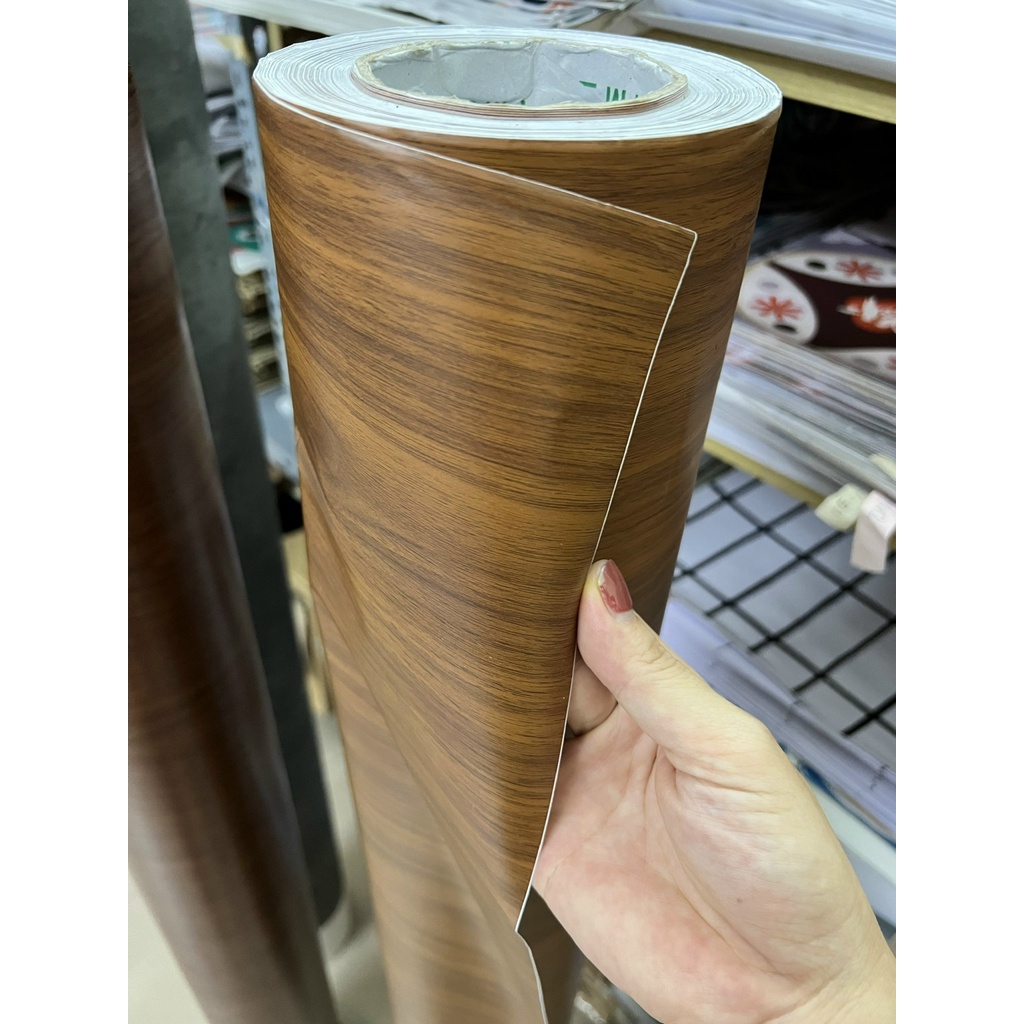 Decal dán tường giả gỗ giấy dán tường vân gỗ decor trang trí bàn tủ dán sàn nhà giả gỗ chống nước có keo sẵn khổ 1,2m