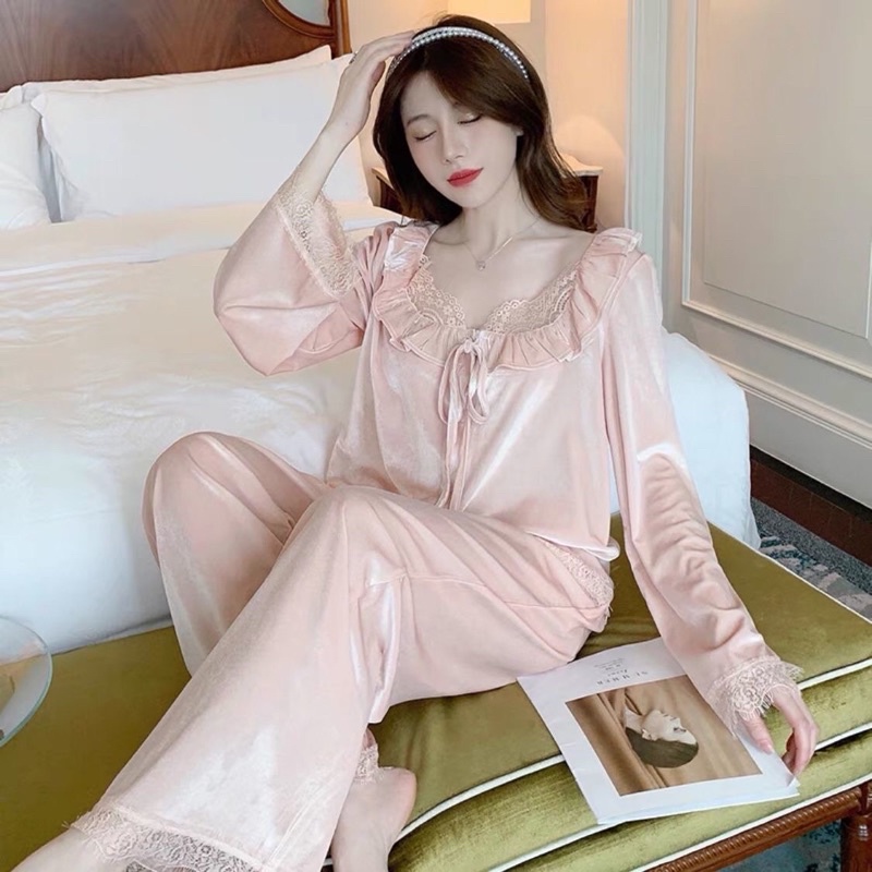 BỘ NGỦ PIZAMA NHUNG ĐIỆU ĐÀ ULZZANG | BigBuy360 - bigbuy360.vn