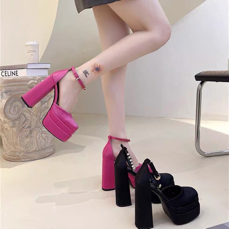 ORDER _ Giày cao gót nữ da phi lụa đế trụ 14cm siêu tôn đáng