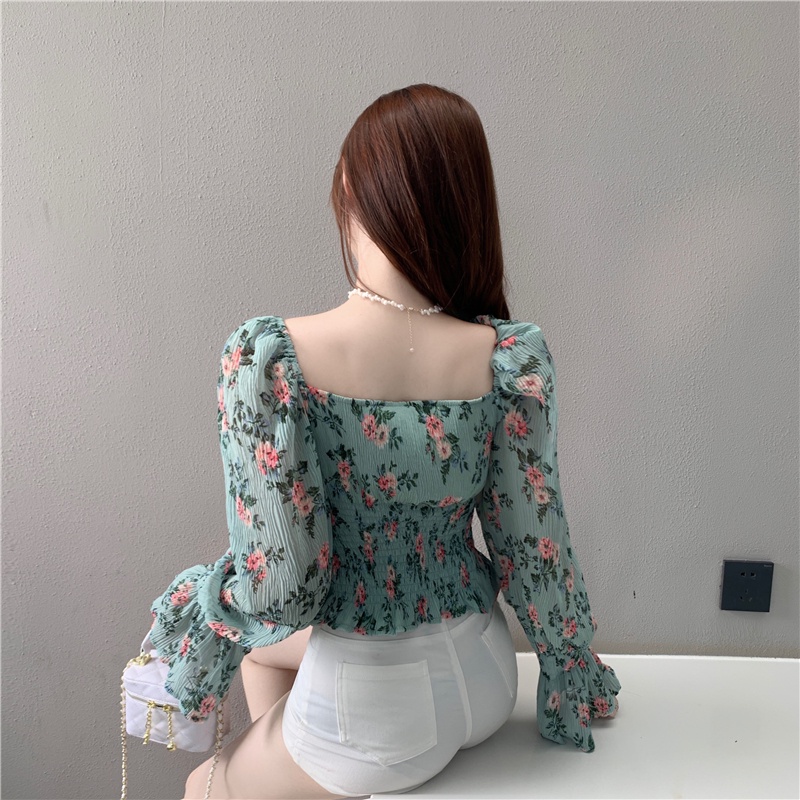 Áo sơ mi hoa nhí tay dài Emilyshop ulzzang