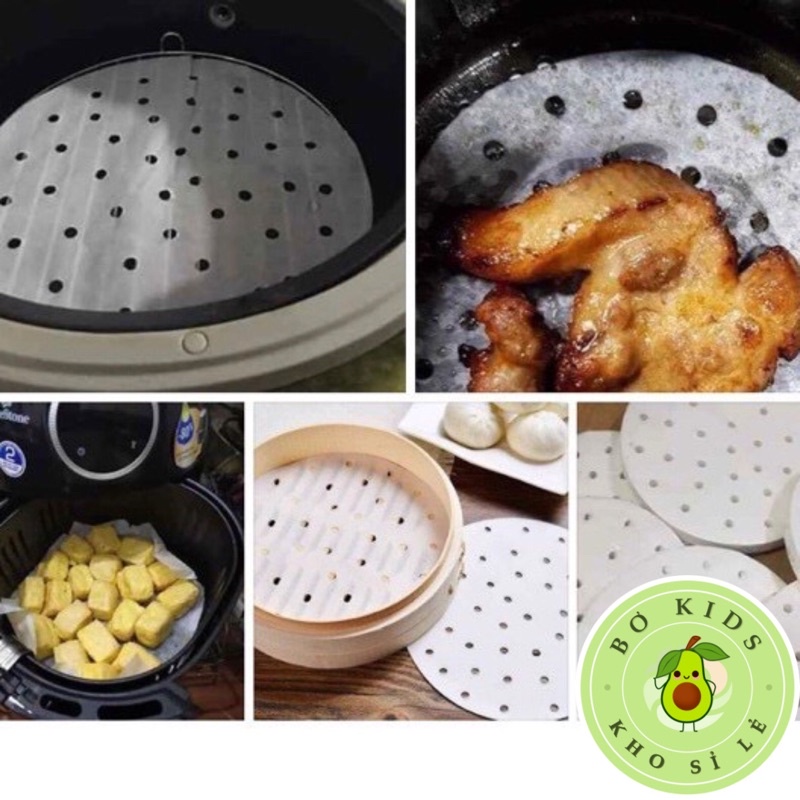 Giấy Nến Tròn Đục Lỗ loại 100 tờ  Cho Nồi Chiên Không Dầu Giấy Nến Nướng Hấp Bánh