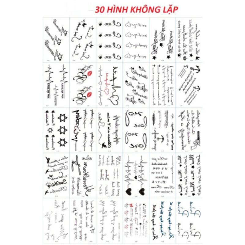 COMBO 30 TẤM HÌNH XĂM DÁN CHỮ
