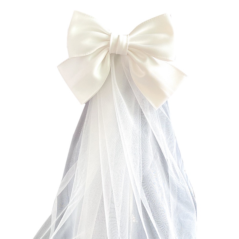 Nơ Cài Tóc Bằng Vải satin Màu Trắng Dành Cho Cô Dâu Chụp Ảnh Cưới
