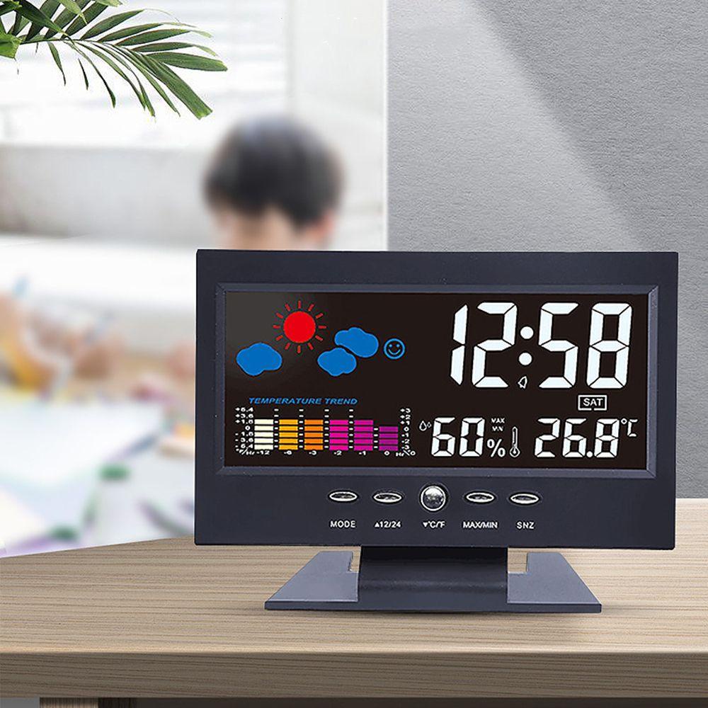 Đồng Hồ Báo Thức Điện Tử Màn Hình LCD Hiển Thị Lịch Thời Tiết