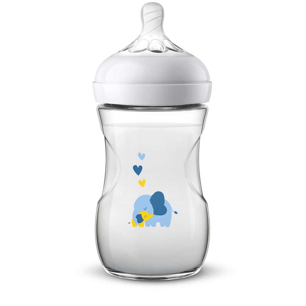 Bình sữa Avent 260ml Họa tiết chú Voi xanh_Voi tím_Hà mã