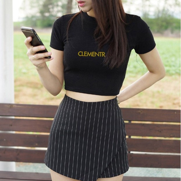 Áo Thun Croptop Nữ Chất Thun Trơn In CLEMENTR | BigBuy360 - bigbuy360.vn