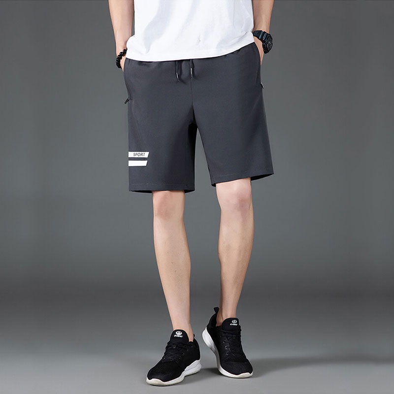 Quần Short Thể Thao Bằng Lụa Mát Nhanh Khô Có Túi Khóa Kéo Thời Trang Mùa Hè Dành Cho Nam