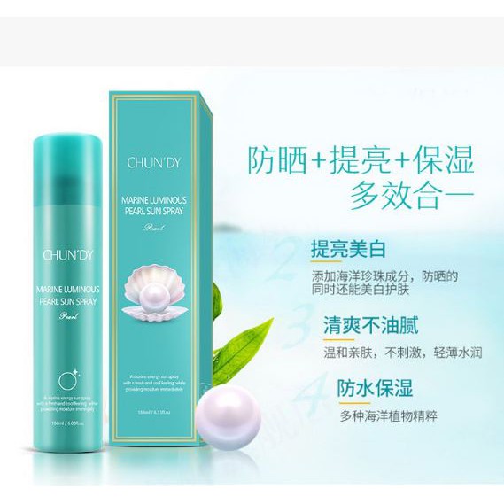 Xịt Chống Nắng Dưỡng Trắng Da Ngọc Trai Chun’Dy 180ml