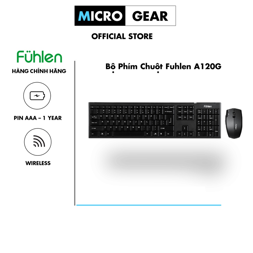 Bộ phím chuột 🎮FREESHIP🎮 Fuhlen A120G ( Không dây / Pin AAA / Tiết kiệm năng lượng) - Hàng chính hãng BH 12 tháng
