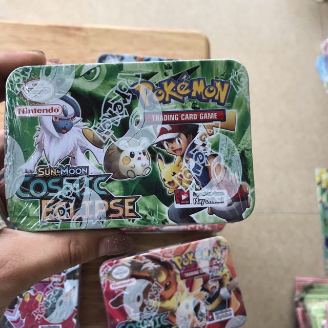 Bộ thẻ bài pokemon hộp sắt tặng kèm 1 thẻ tráng nhũ đẹp