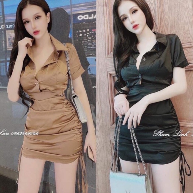 🎀(3 MÀU) ĐẦM SƠ MI BODY TAY NGẮN RÚT HÔNG CÓ DÂY KÉO GIÁ RẺ