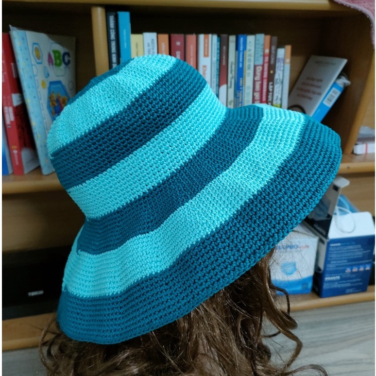 ⚡GIÁ SỐC⚡ Nón handmade rộng vành trơn phối hai màu xanh lạ đẹp