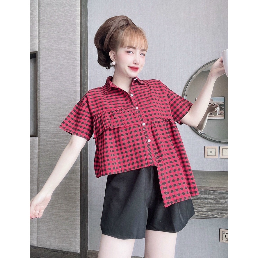 Set bộ nữ mặc đi chơi, áo kiể nữ tay ngắn cổ bẻ, quần đùi ngắn, quần short ngắn