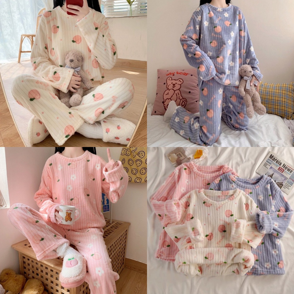 Đồ bộ ngủ nữ dễ thương, pijama, quần áo mặc nhà dài tay nỉ bông giữ nhiệt thu đông xuân QA13