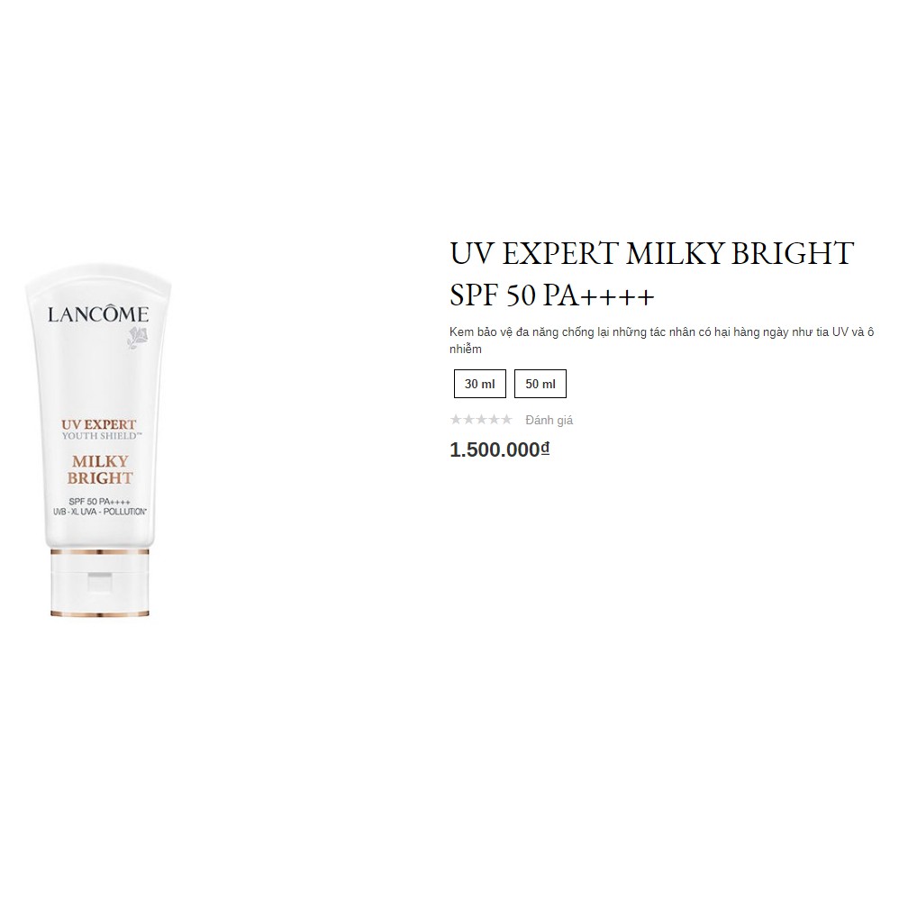 combo 5 gói kem chống nắng trắng da lancome UV EXPERT MILKY BRIGHT SPF 50 PA++++