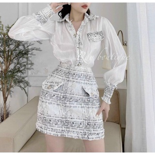 Set sơmi dạ kẻ lụa phi bóng sang chảnh siêu đẹp