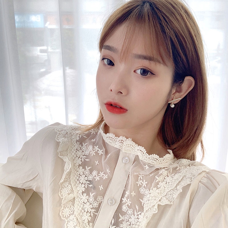 Hoa tai đinh tán đính ngọc trai & pha lê màu vàng thời trang Hàn Quốc 2020 cho nữ