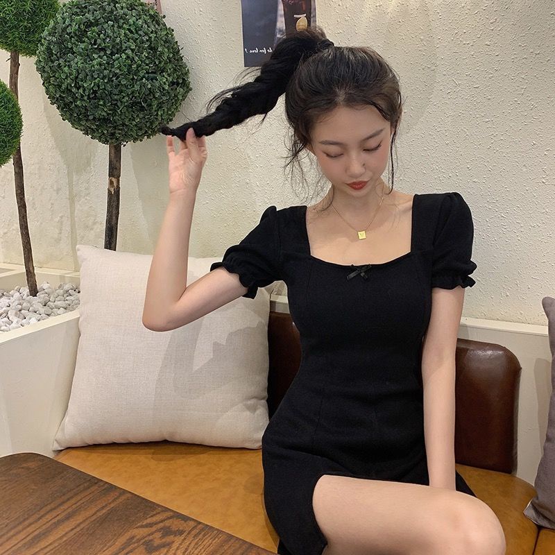 Đầm Tay Phồng Cổ Vuông Phong Cách Pháp Thời Trang Mùa Hè Mới