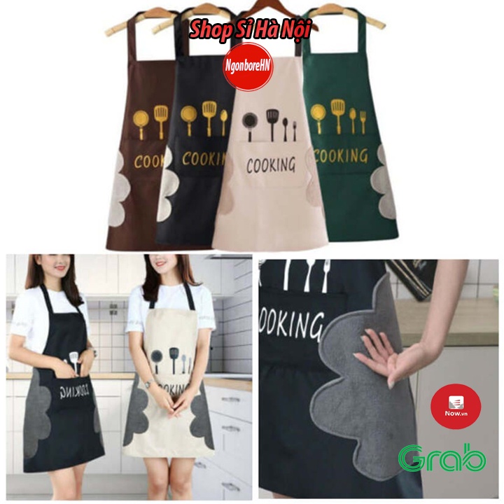 Tạp dề Cooking phong cách Hàn Quốc, chất lệu cotton chống thấm nước, có túi đựng và lau tay tiện lợi