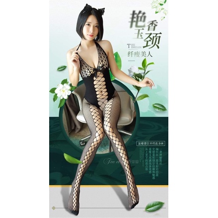Bộ Body Stocking ôm body cổ yếm cắt xẻ siêu quyến rũ