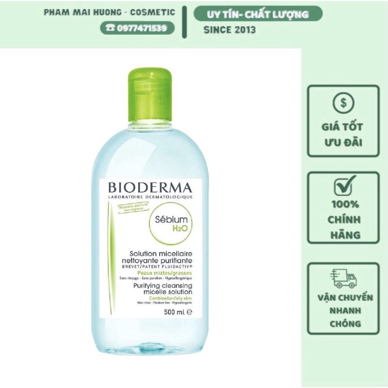 Tẩy trang Bioderma Pháp 500ml xanh da dầu