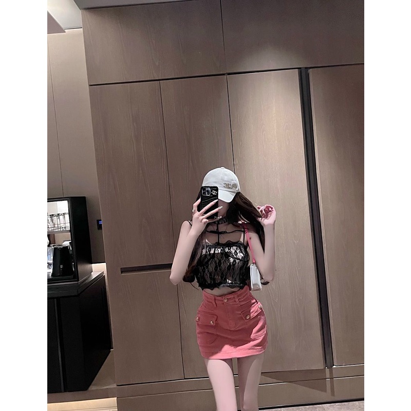 &quot;Hot little girl&quot; gold button work clothes style pocket hot girl denim short skirt new summer large versatile short skirt