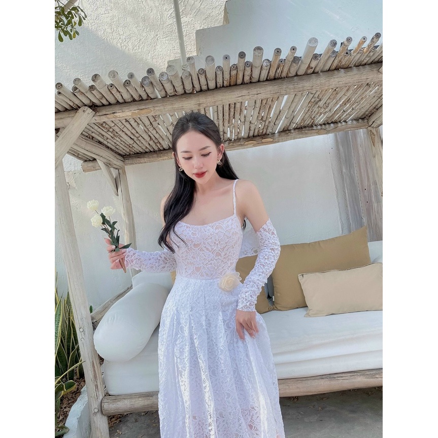 SET ĐẦM REN DỰ TIỆC HAI DÂY KÈM KHOÁC NGOÀI