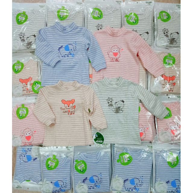 Judoby - áo cổ lọ kẻ 3p cotton nỉ dày dặn 9-36m ( JA 210 )