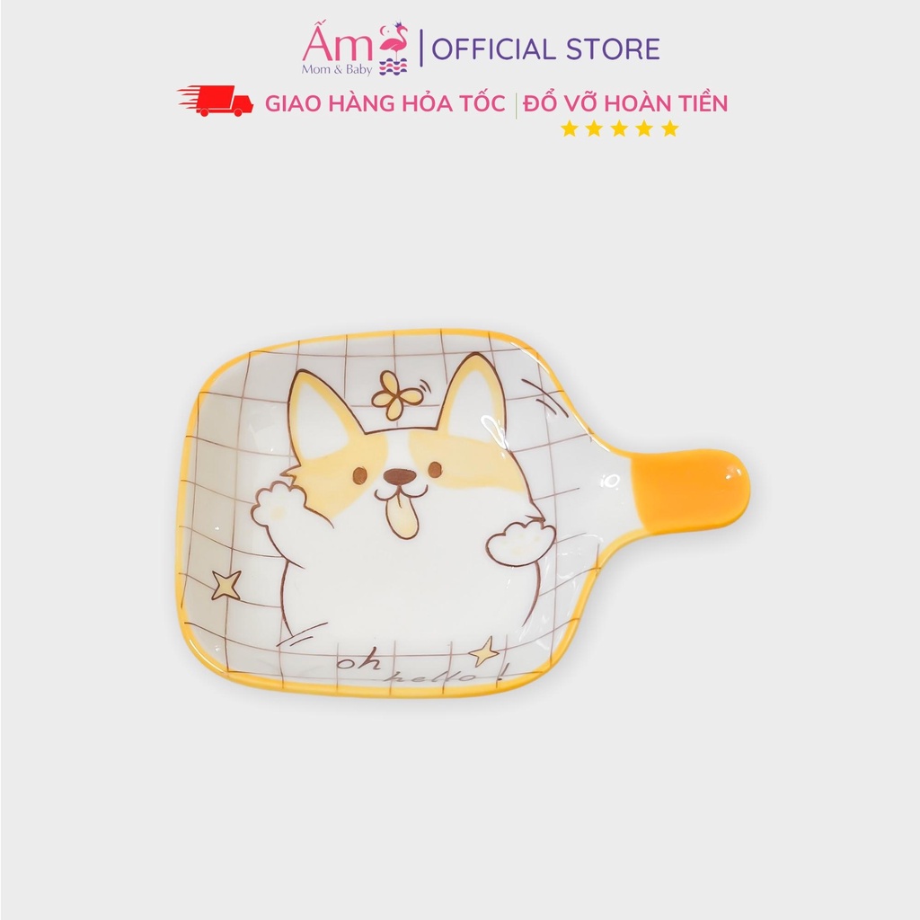 Đĩa Ăn Dặm Cho Bé Bằng Sứ Hình Vuông Có Tay Cầm Tiện Lợi Họa Tiết Dễ Thương Ấm Baby Chịu Nhiệt Độ Cao Ấm Gift Decor