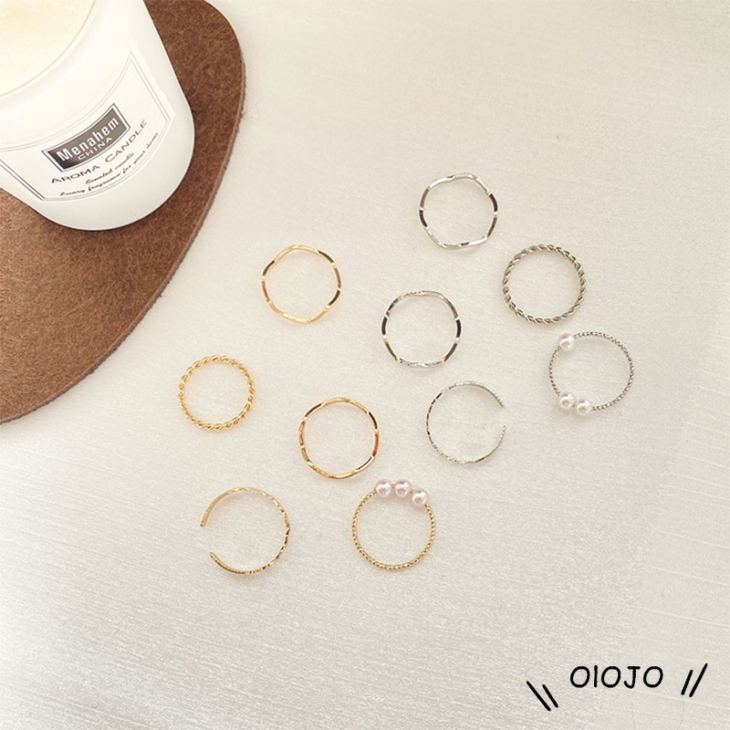 Bộ 5 nhẫn phối ngọc trai nhân tạo phong cách quý cô thời trang