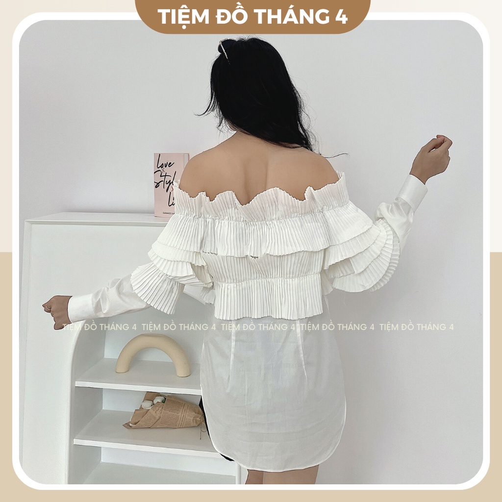 Áo Trễ Vai Xếp Ly Vải Kate Co Giãn TIỆM ĐỒ THÁNG 4 CALL SHIRT