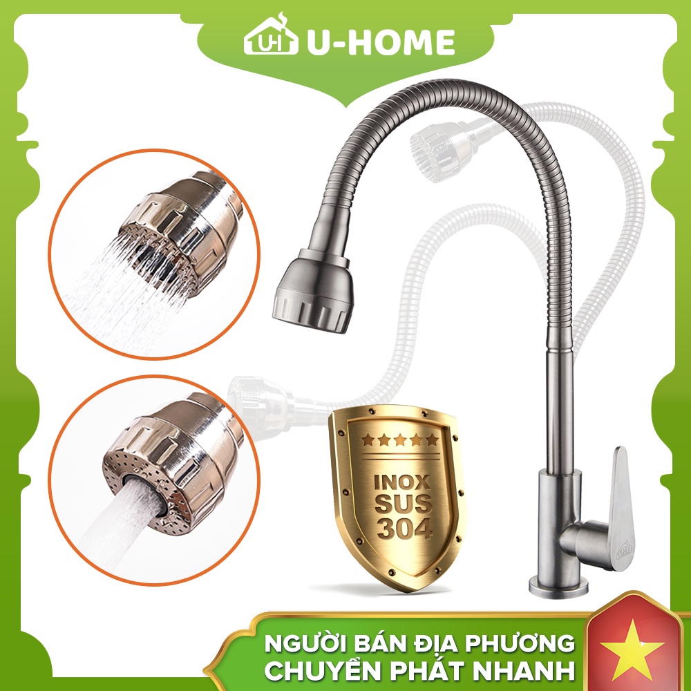 U-HOME Vòi nước nhà bếp Vòi rửa chén Inox SUS 304, cần lò xo Vòi Phòng Bếp Xoay 360° Linh Hoạt U-404