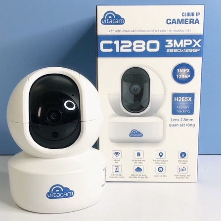 [Chính Hãng] Camera wifi C1280 2.0MPX - XOAY 360 - H265X thông minh xoay 360 độ Chính Hãng Vitacam