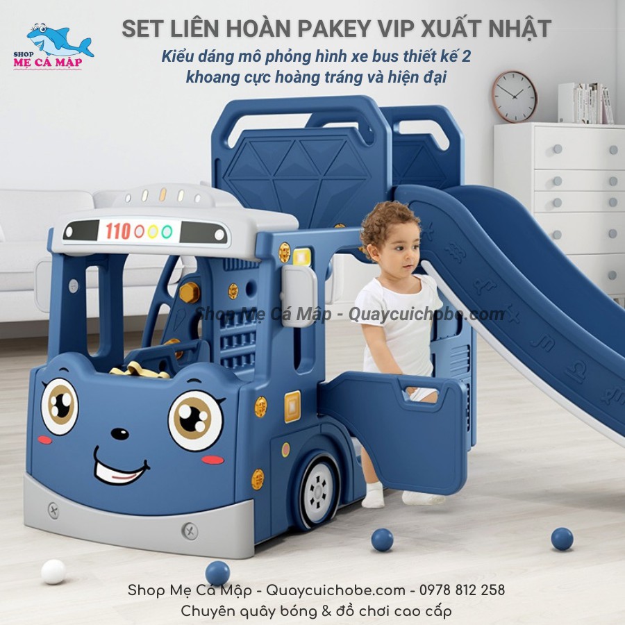 Cầu trượt Pakey Bus hàng siêu cấp rất dày và nặng, cầu trượt liên hoàn đẹp sẵn 3 màu