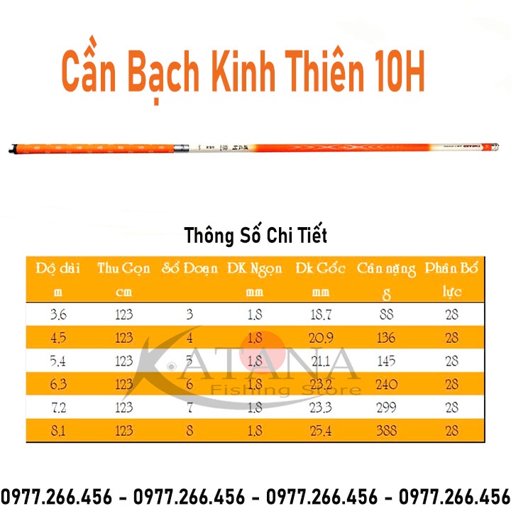 Cần Câu Tay Bạch Kinh Thiên 10H - 3m6 4m5 5m4 6m3 7m2 8m1