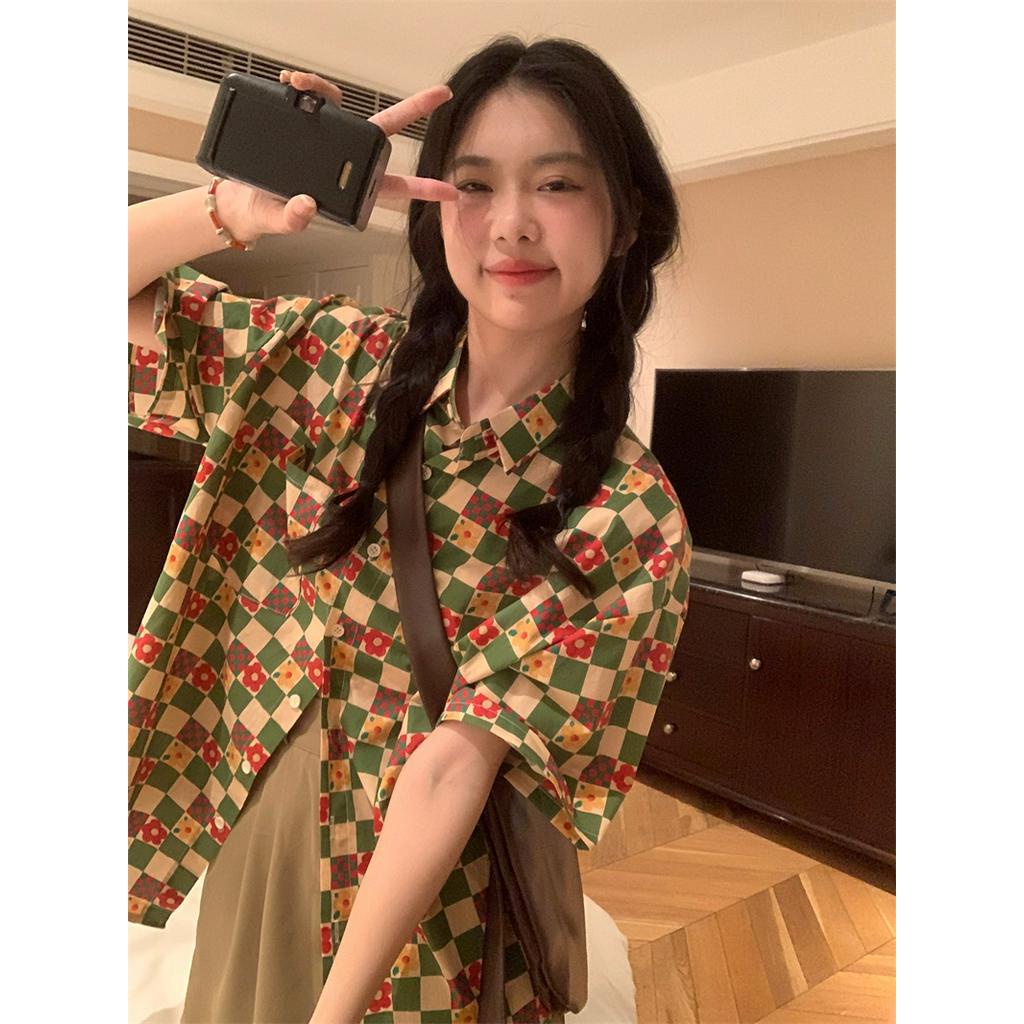 Áo Sơ Mi Hoa Dáng Rộng Ngắn Tay Phong Cách Hong Kong Kiểu Mới 64085