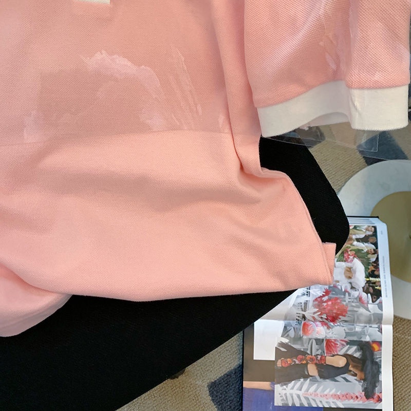 Áo polo Màu Hồng jacquard Thời Trang Mùa Hè Mới Ngọt Ngào Dành Cho Nữ