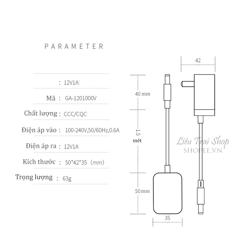 Nguồn  12v 1A  DC  tụ rắn adapter 1000mA chuẩn chân 5.5*2.5