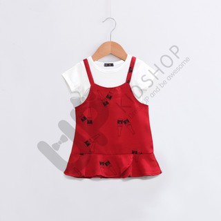 Set yếm + áo thun bé gái thương hiệu NEXXI hàng cao cấp màu đỏ  - Made in Vietnam