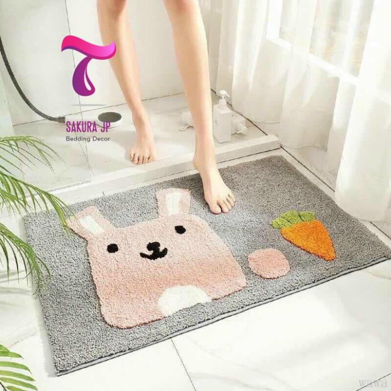 CHÍNH HÃNG-  Thảm Lau Chân Chống Trượt Gấu Bear Xinh Yêu  Thảm Chùi Chân Lông Cừu Sakura JP Bedding Decor