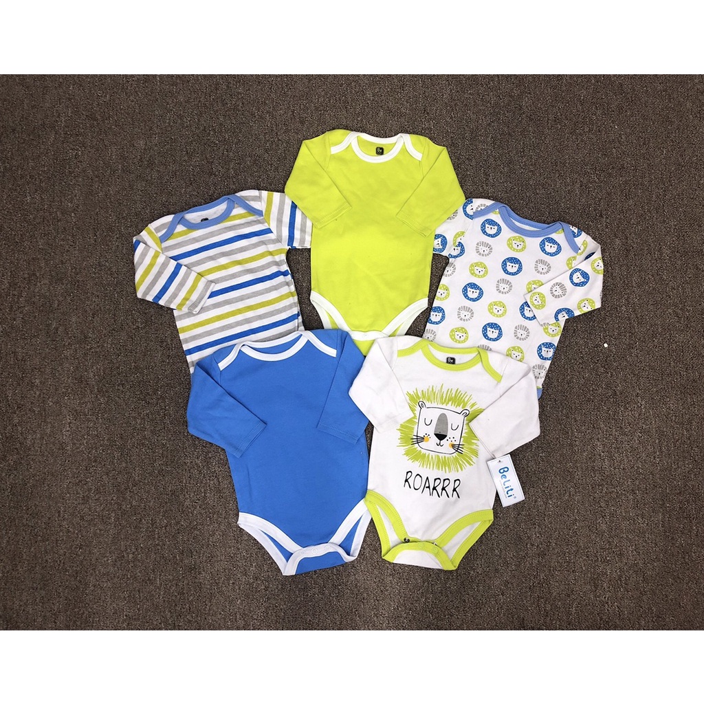 Set 5 bodysuit dài tay Beliti chất liệu vải 100% cotton, thấm hút mồ hôi - Monnie Kids
