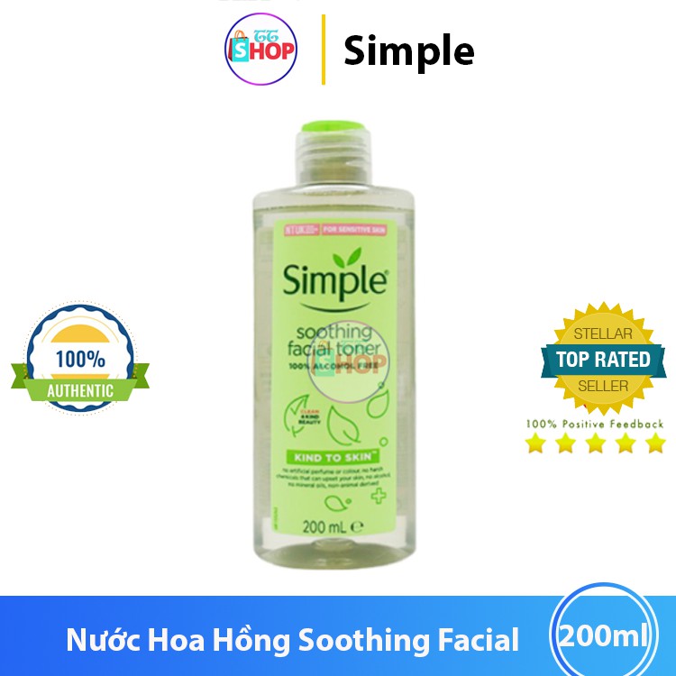 Nước Hoa Hồng Simple Soothing Facial Toner Simple tái tạo cân bằng ẩm cho da 200ml