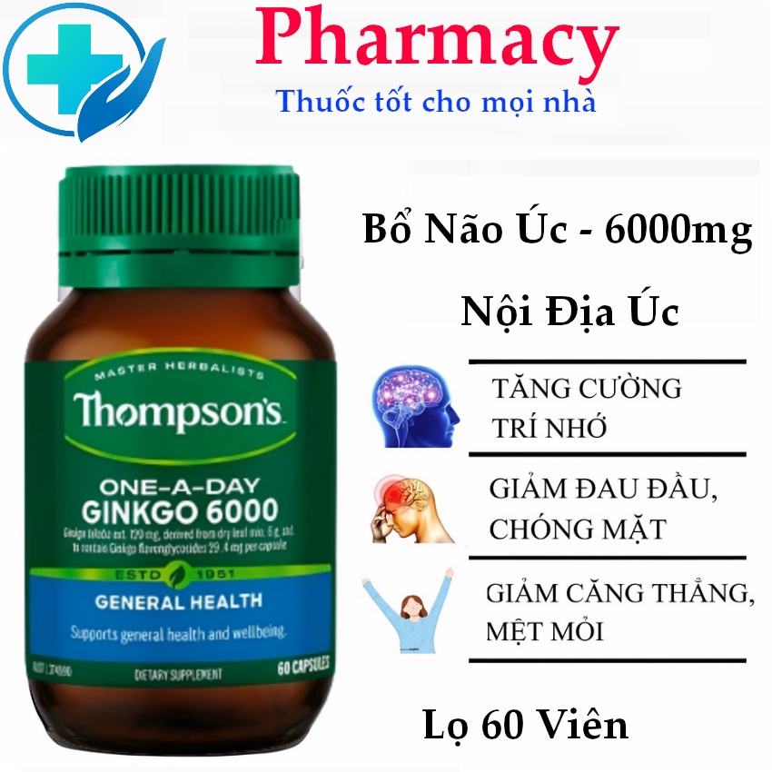 Bổ Não Ginkgo Thompson's One-A-Day Ginkgo 6000mg - Nôi Địa Úc - Tăng cường trí nhớ , hỗ trợ tiền đình , chóng mặt