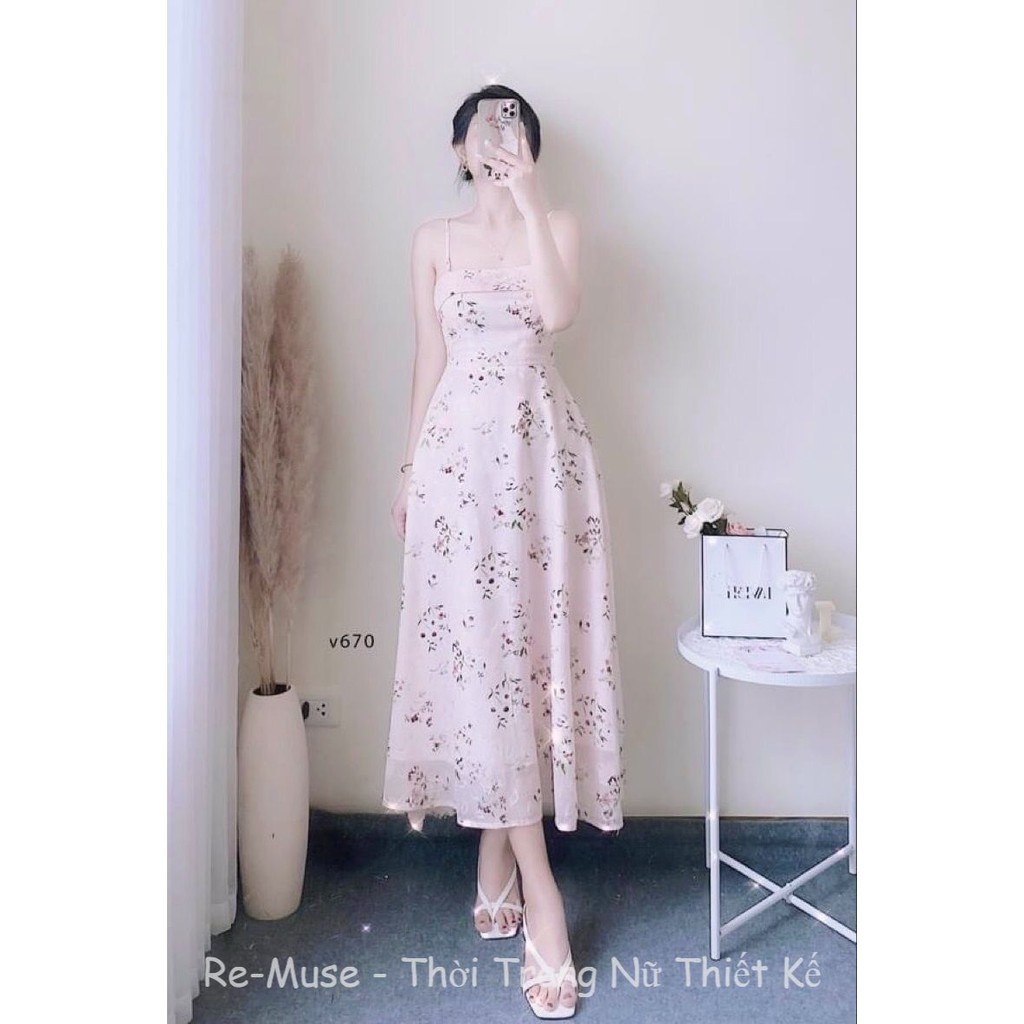 Váy đầm 2 dây hoa nhí voan 2 lớp màu hồng pastel tiểu thư cực xinh sexy 👈