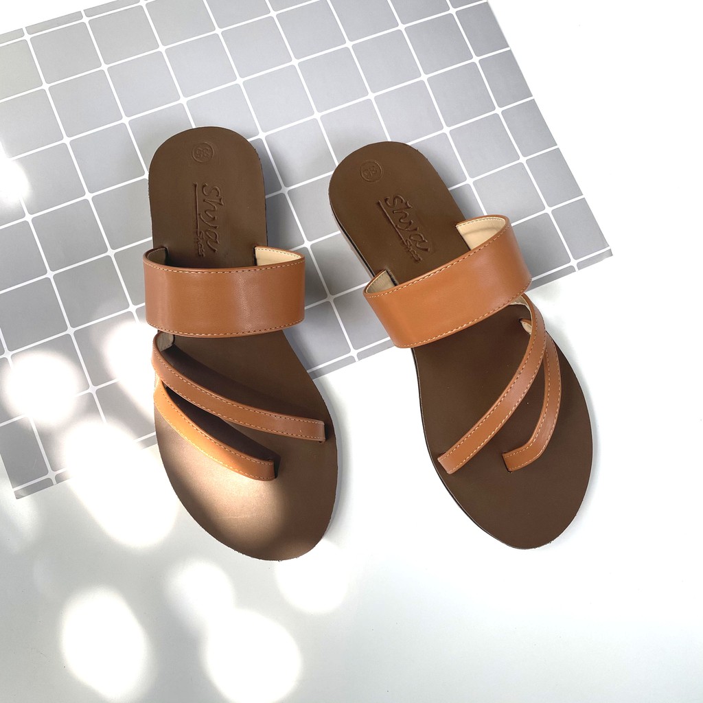 Dép nữ lê thấp dáng sandal đi biển quai ngang xỏ ngón đế bệt dây mảnh cao cấp chính hãng có Bigsize S035